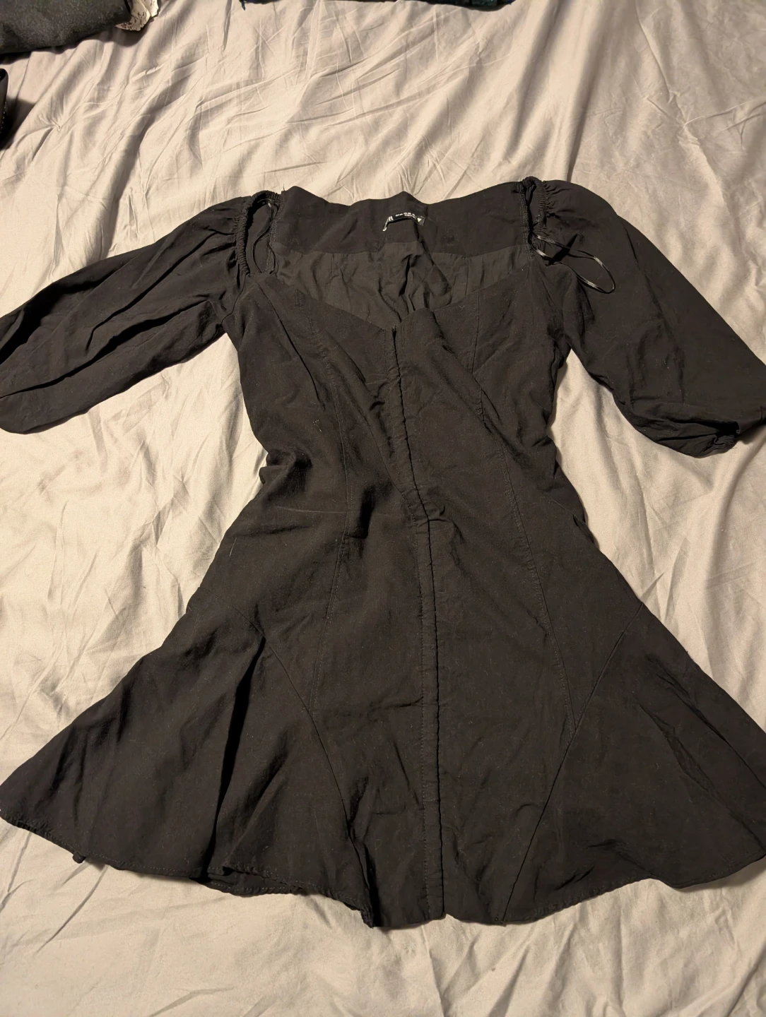 Zara Black Puff Sleeve Square Neck Mini Dress - photo 3