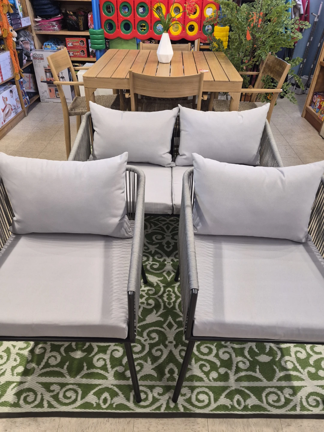 Modern Outdoor Rope Loveseat and Chairs Set with Cushions