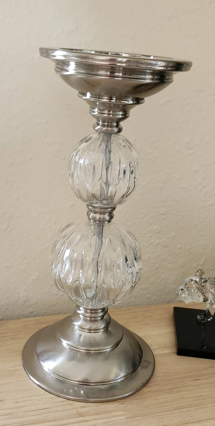 Silver tone and Glass Candlestick Holder - photo 2