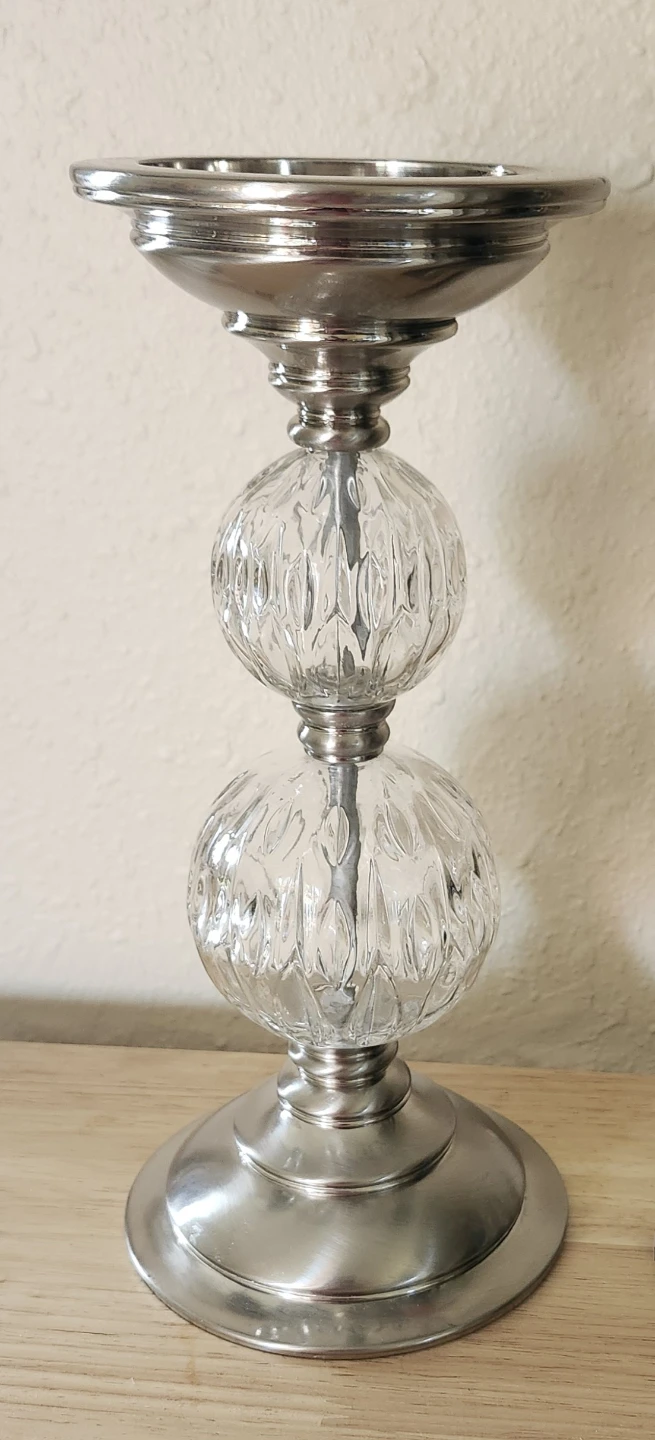 Silver tone and Glass Candlestick Holder - photo 3