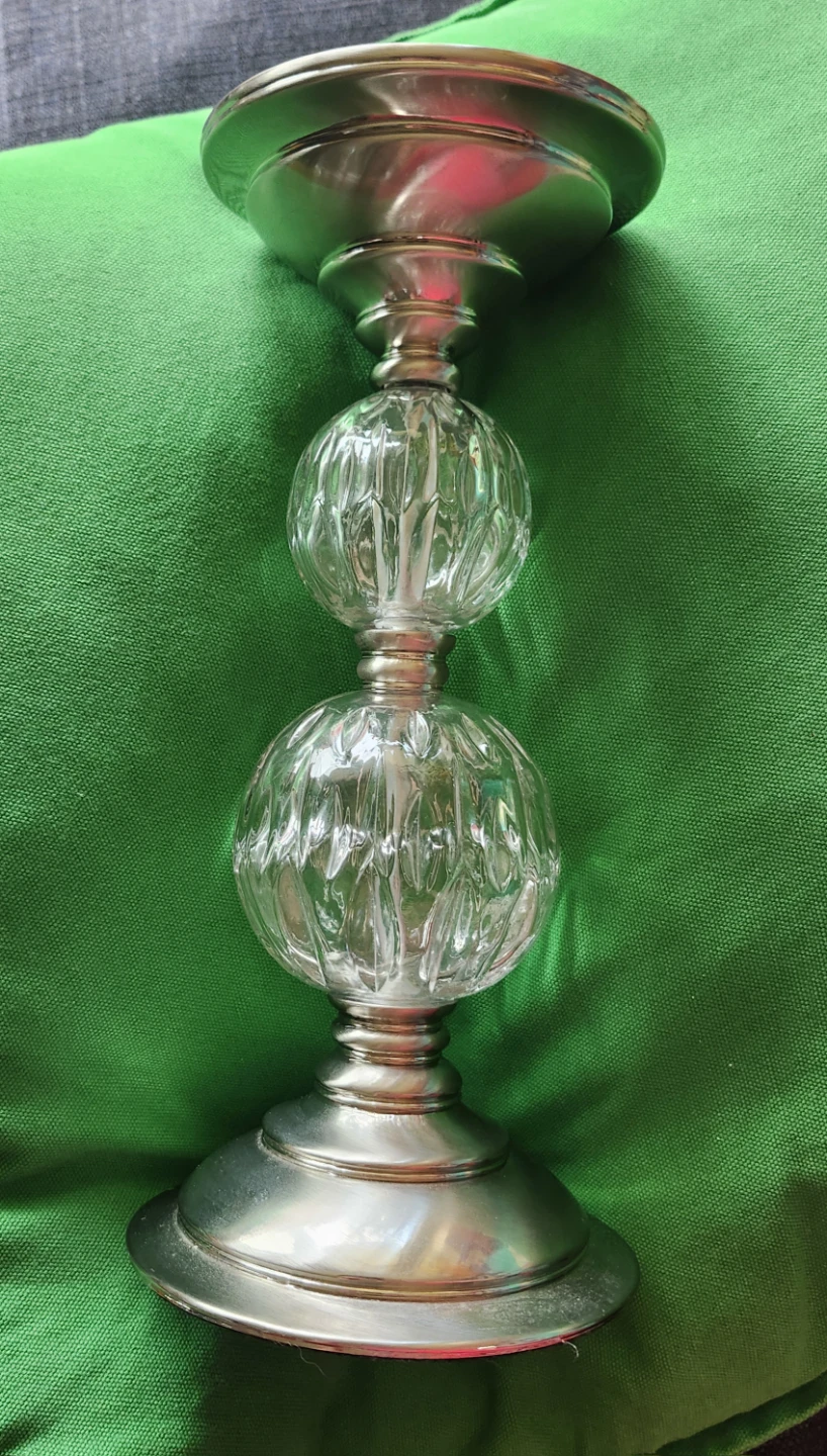 Silver tone and Glass Candlestick Holder - photo 4