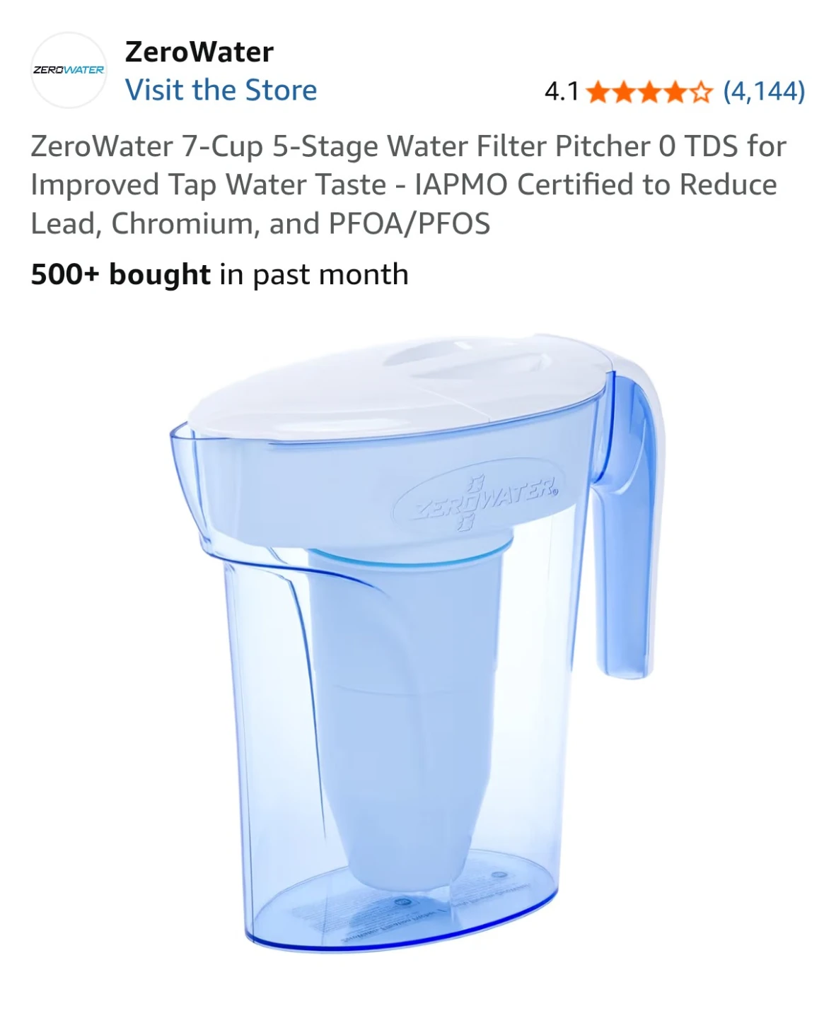 NEW ZeroWater 7-Cup 5-Stage Water Filter Pitcher with Filter