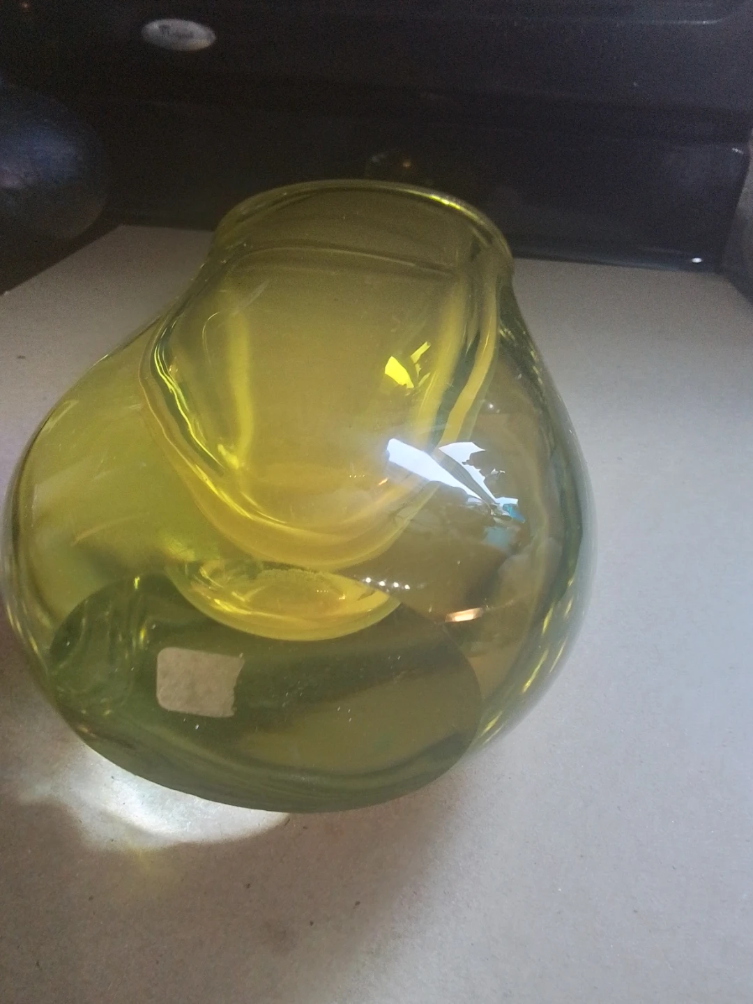 Thick Vintage Clear + Yellow Art Glass Vase 10" - photo 5