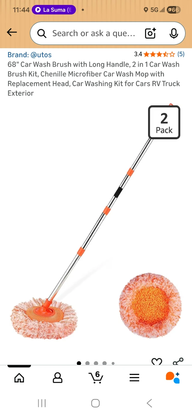 Autos 68" Car Wash Mop with Long Handle & 2 Chenille Heads