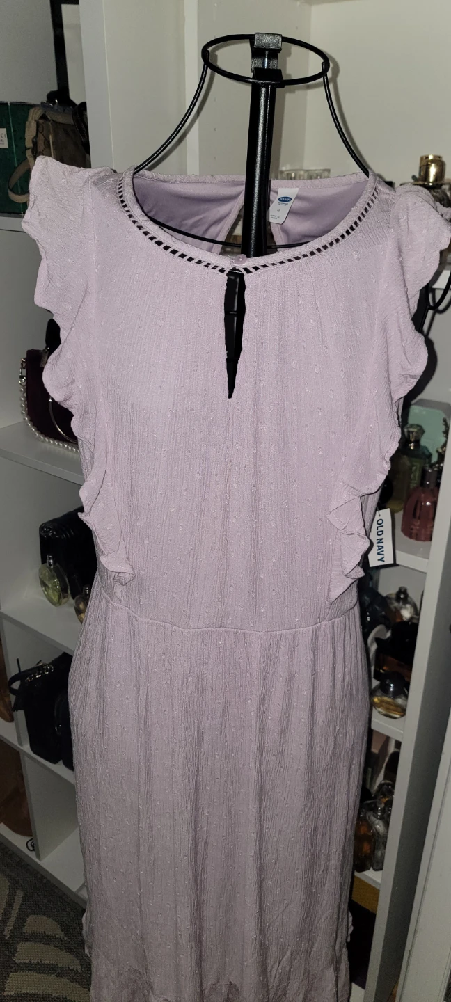 🌱 Light Purple Textured Ruffle Dress with Cutout Neckline - photo 2