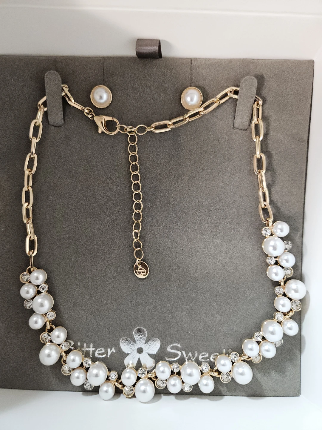 Pearl and Crystal Necklace and Earrings Set