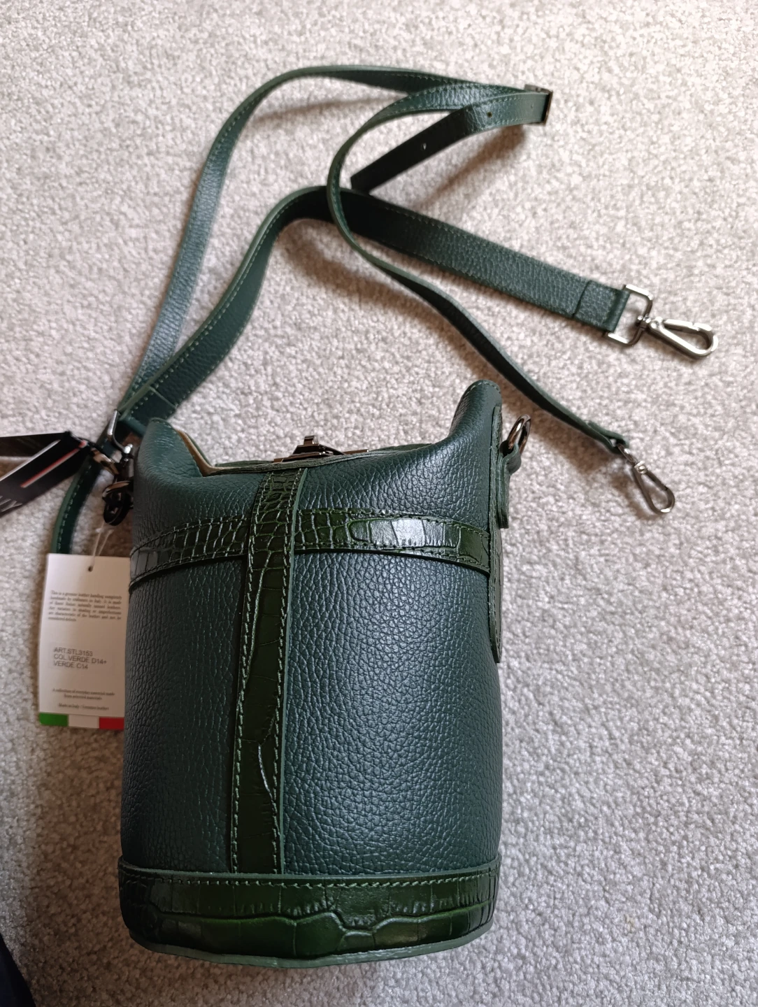 Green Genuine Leather Bucket Bag - photo 4