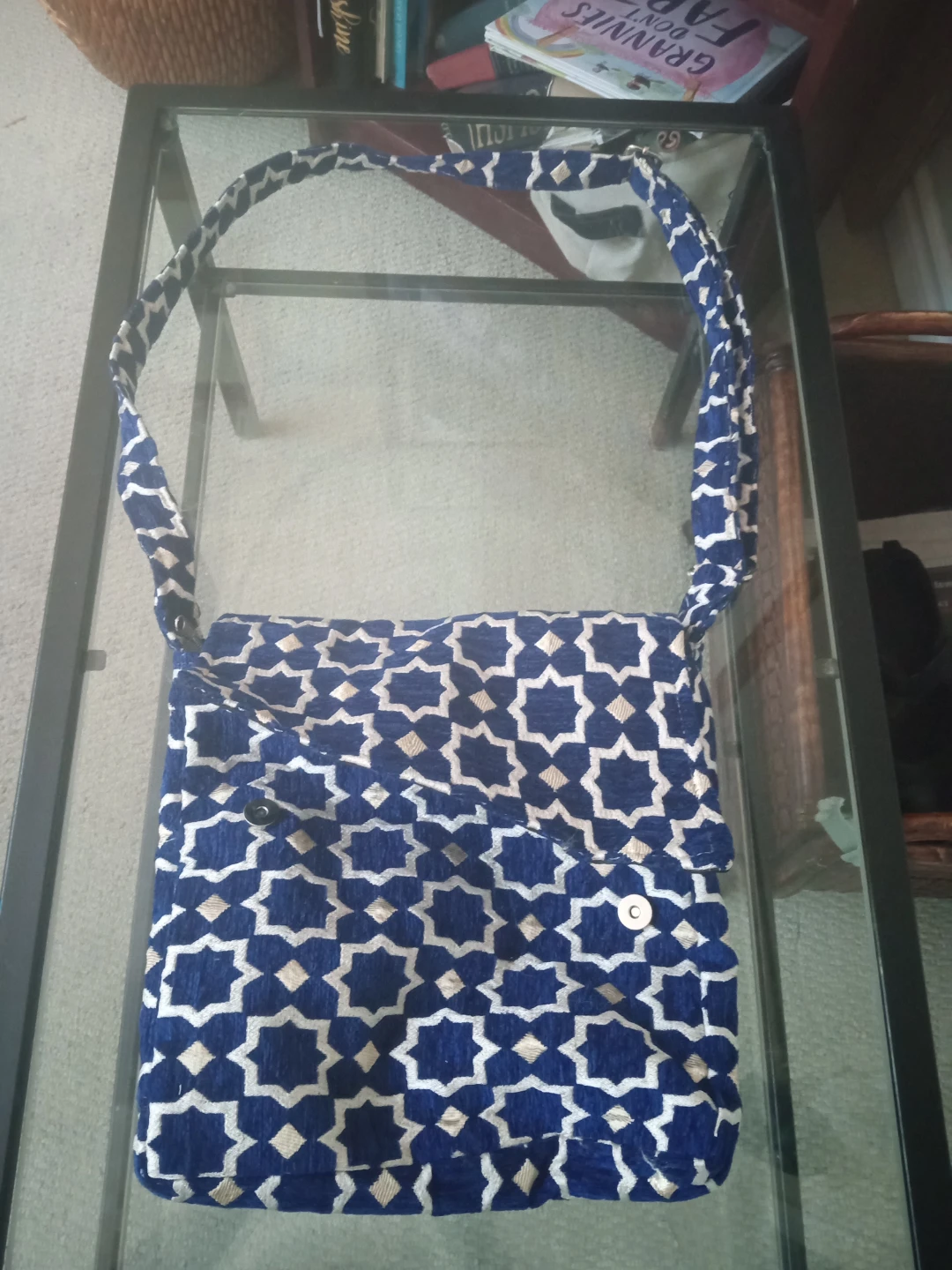 Blue Geometric Pattern Crossbody Bag