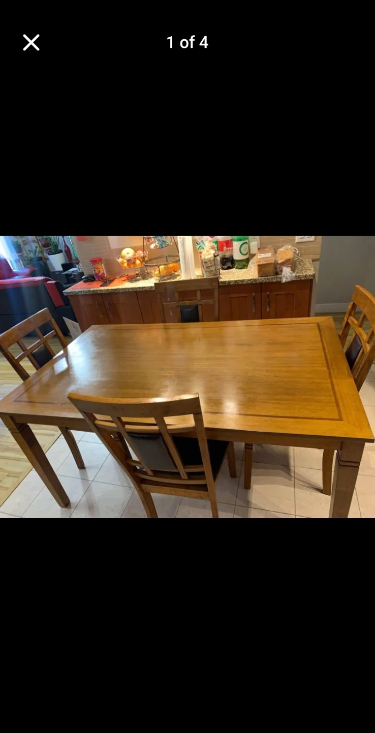 Wooden Dining Table and 4 leather Chairs - photo 2