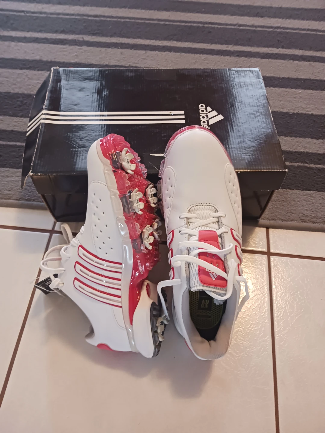 White & Pink Adidas Golf Shoes with Box
