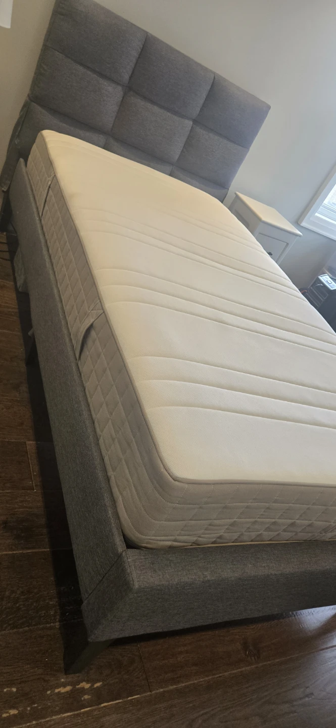 Grey Upholstered Bed Frame with Mattress