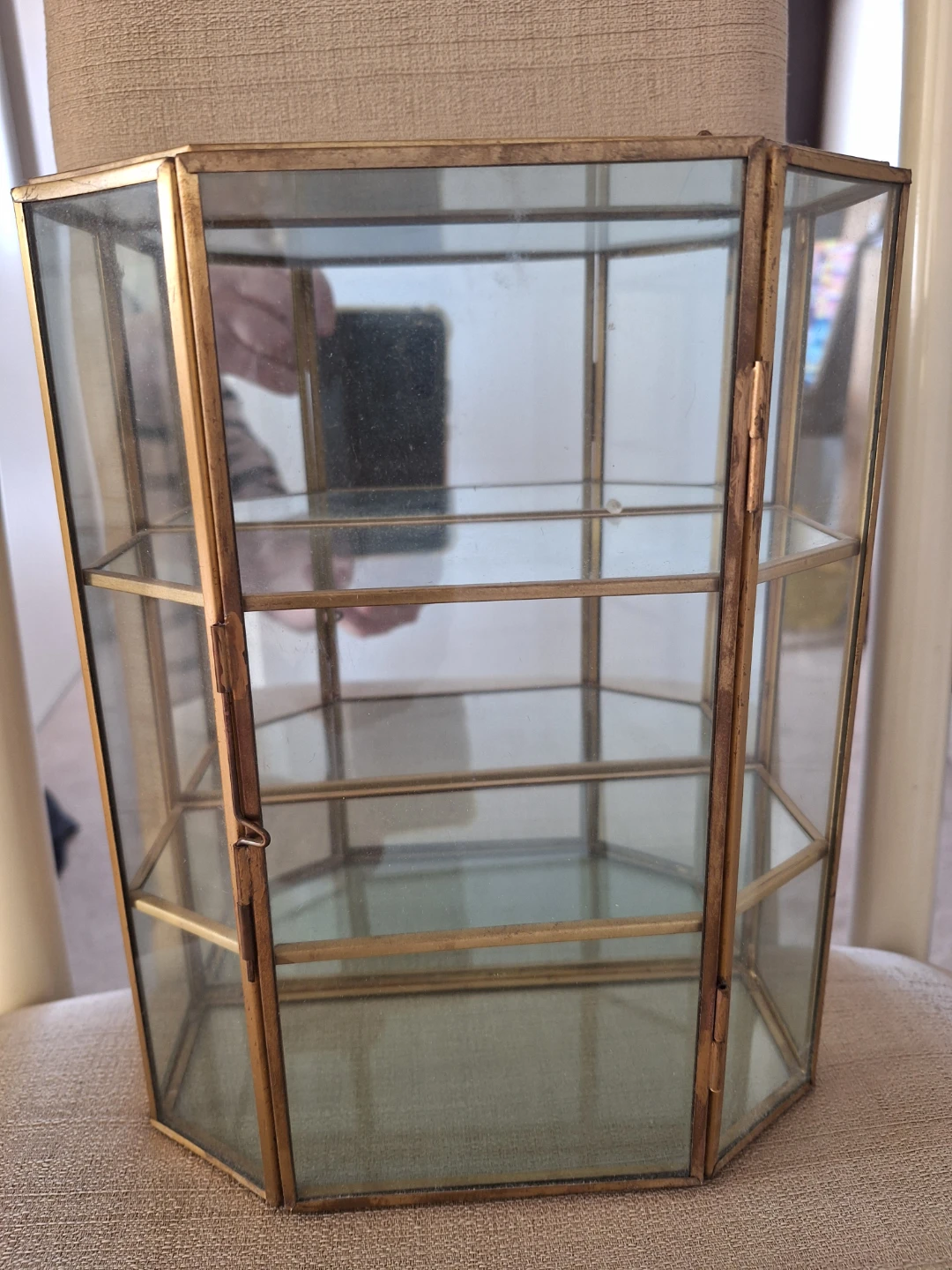 Vintage Glass Display Cabinet with Brass Trim