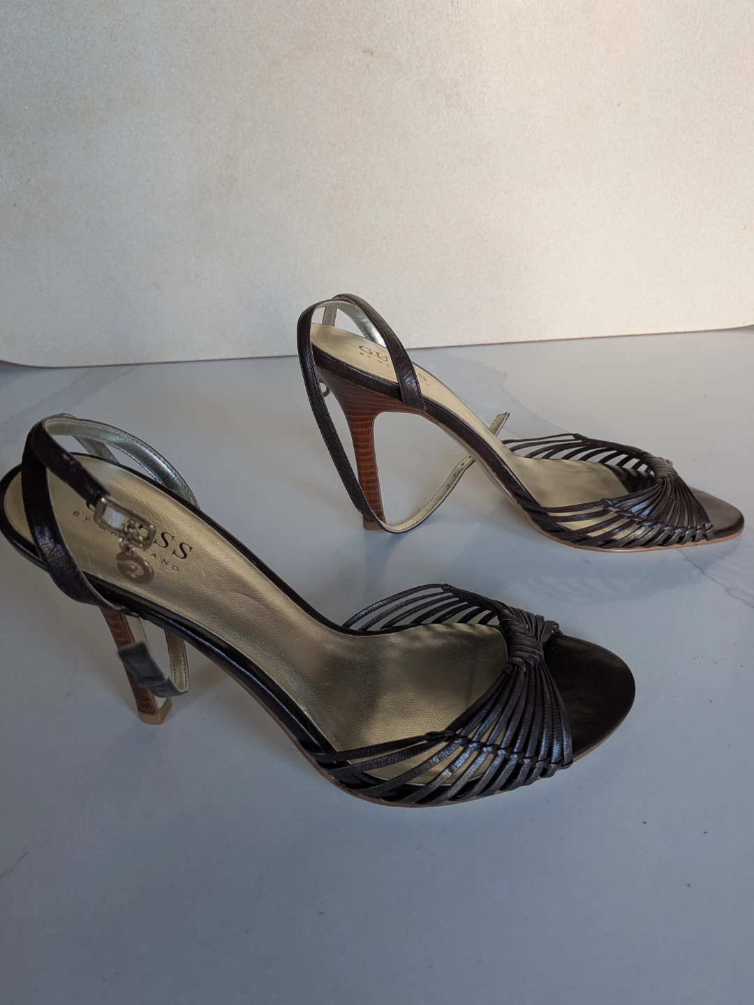 🌱Guess by Marciano Brown Woven Strap Heels Size 6