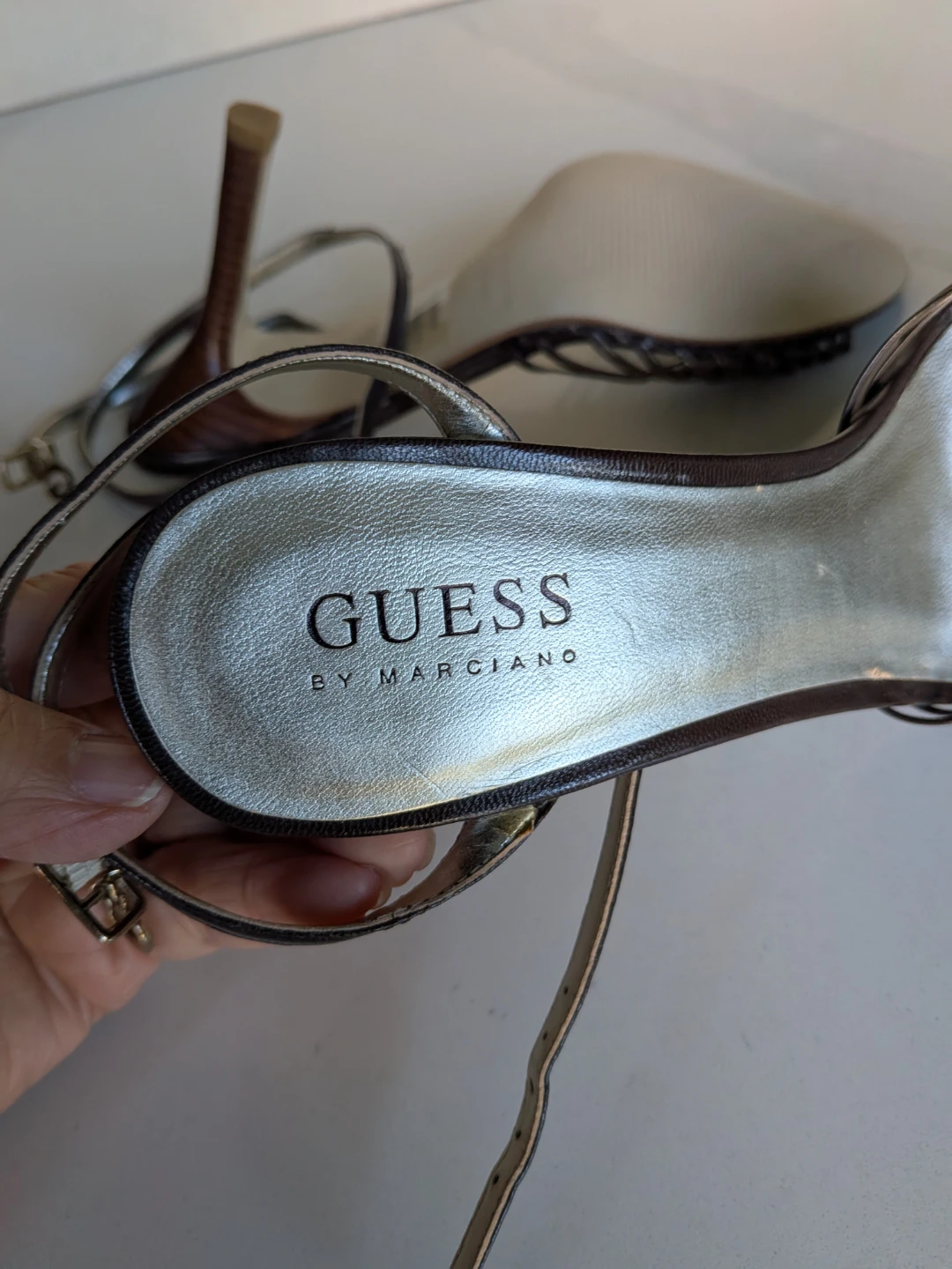🌱Guess by Marciano Brown Woven Strap Heels Size 6 - photo 5