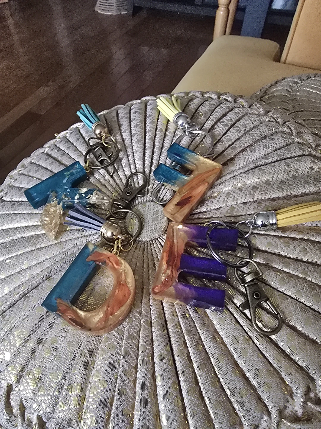 Handmade Resin Letter Keychain with Tassel