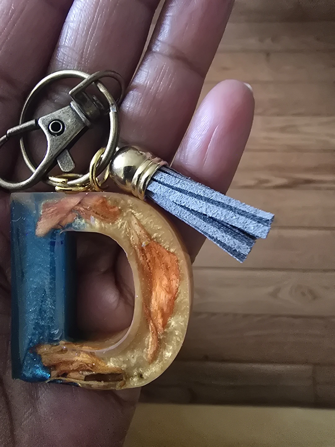 Handmade Resin Letter Keychain with Tassel - photo 2