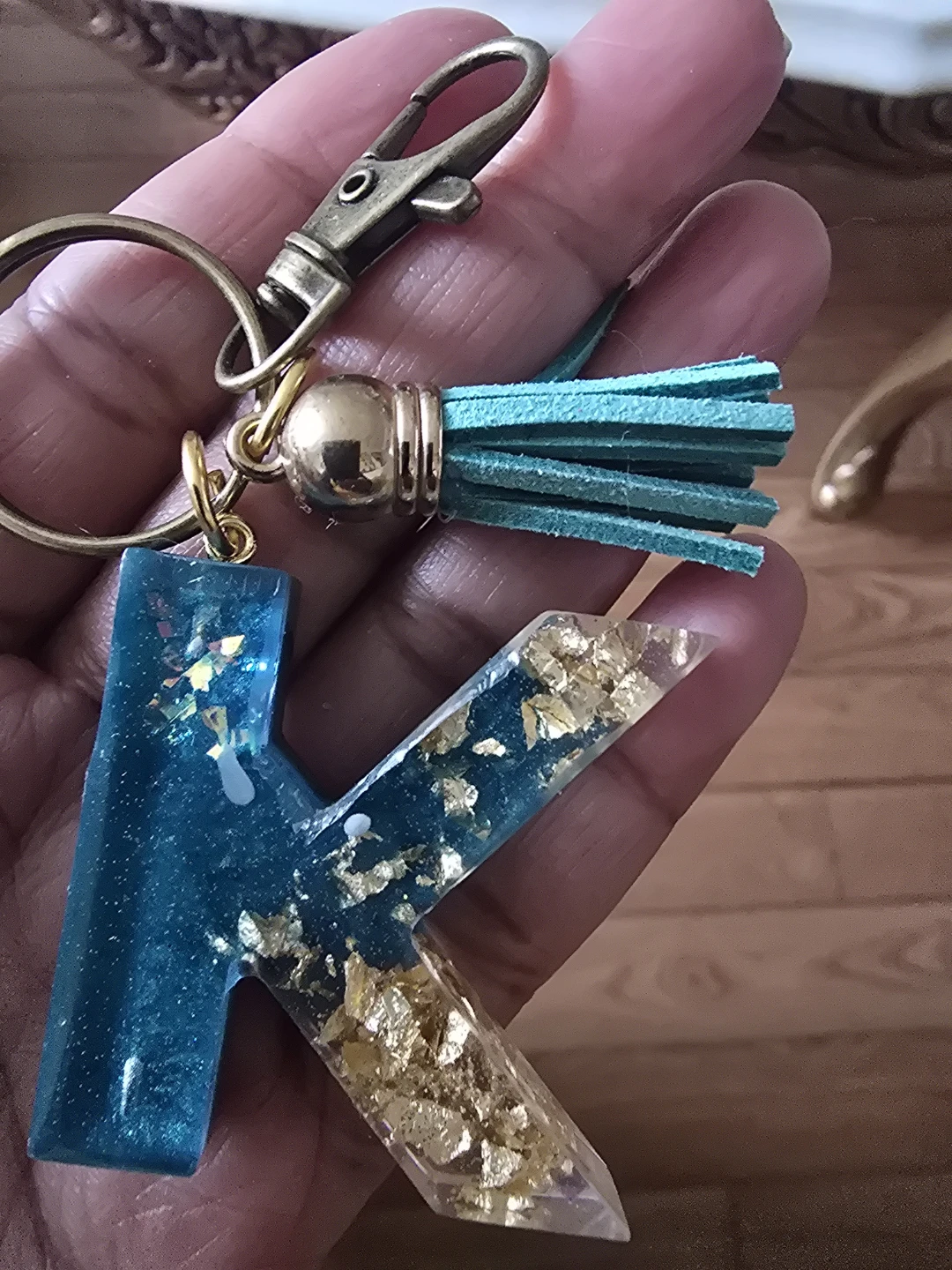 Handmade Resin Letter Keychain with Tassel - photo 3