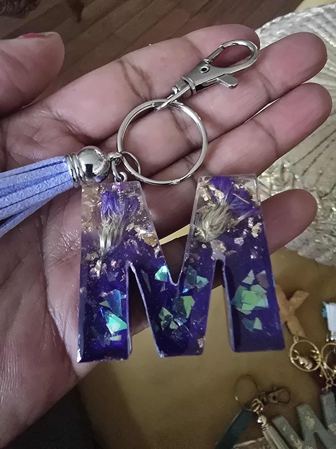 Handmade Resin Letter Keychain with Tassel - photo 4
