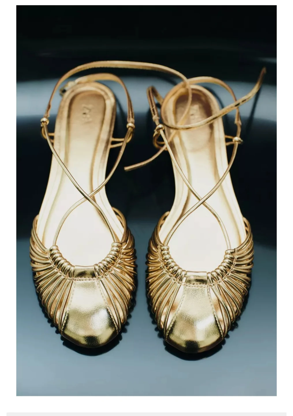 Zara Gold Metallic Strappy Fisherman Sandals size 37