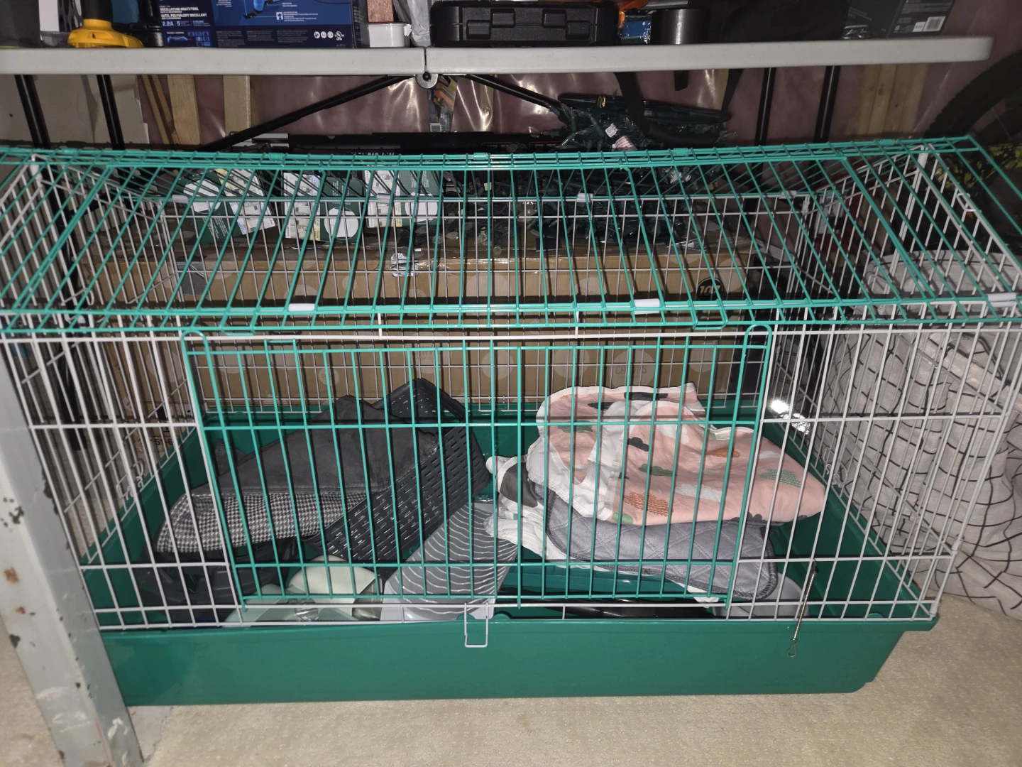 Green and White Small Animal Cage