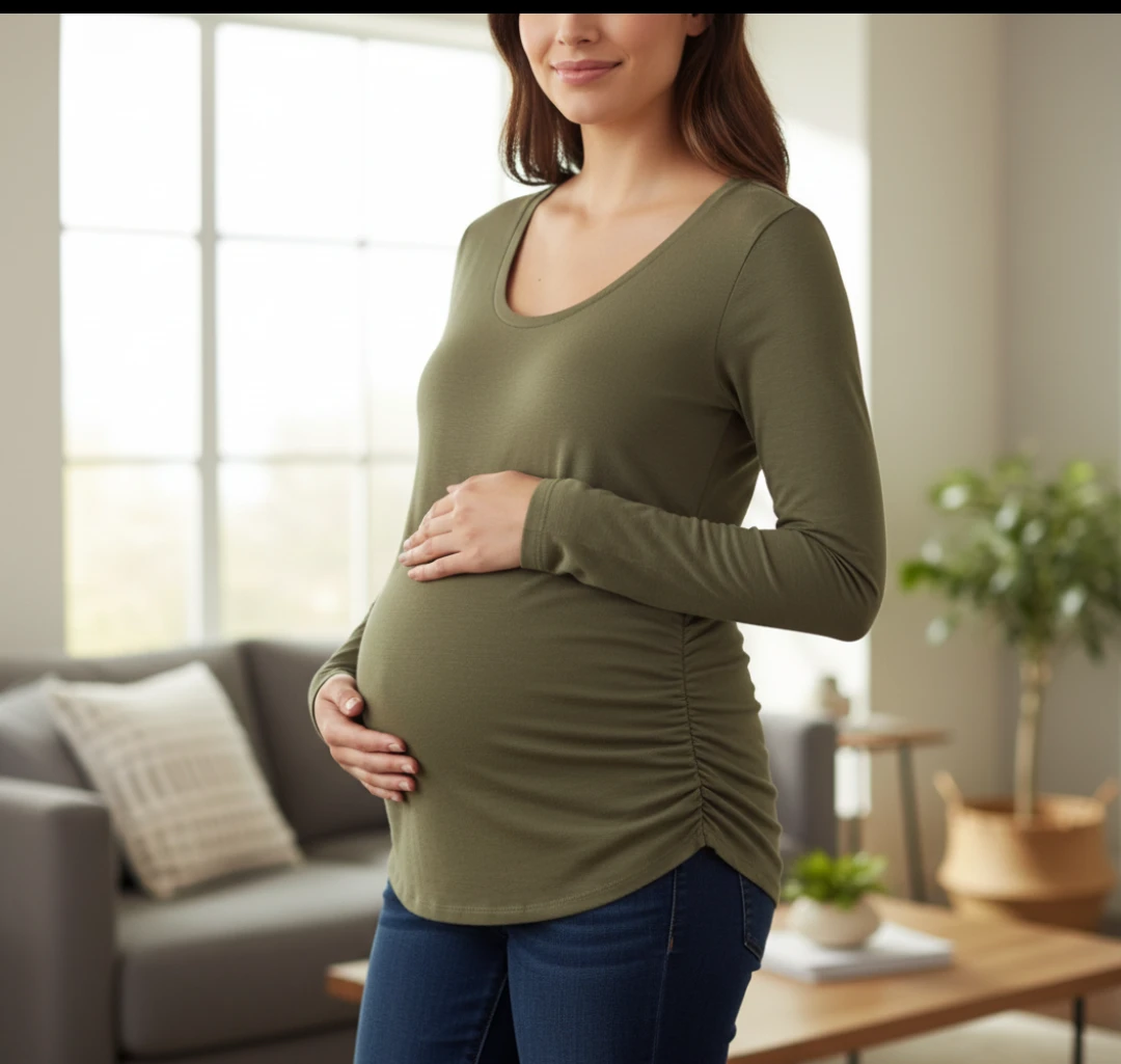 Old Navy Maternity Long Sleeve Ruched Top - Green - Size L