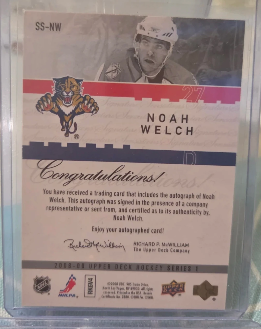 Noah Welch Autographed Florida Panthers Hockey Card Upper Deck - photo 2
