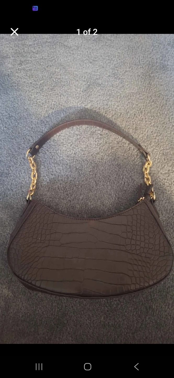 Brown Croc Embossed Shoulder Bag with Gold Chain