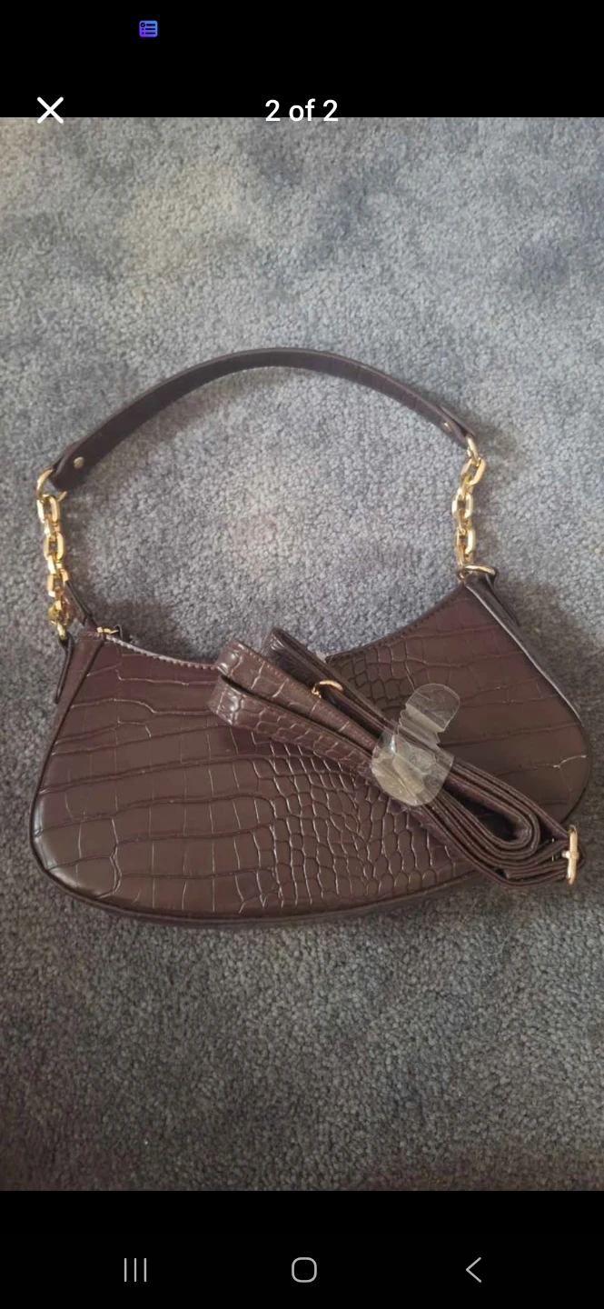 Brown Croc Embossed Shoulder Bag with Gold Chain - photo 2
