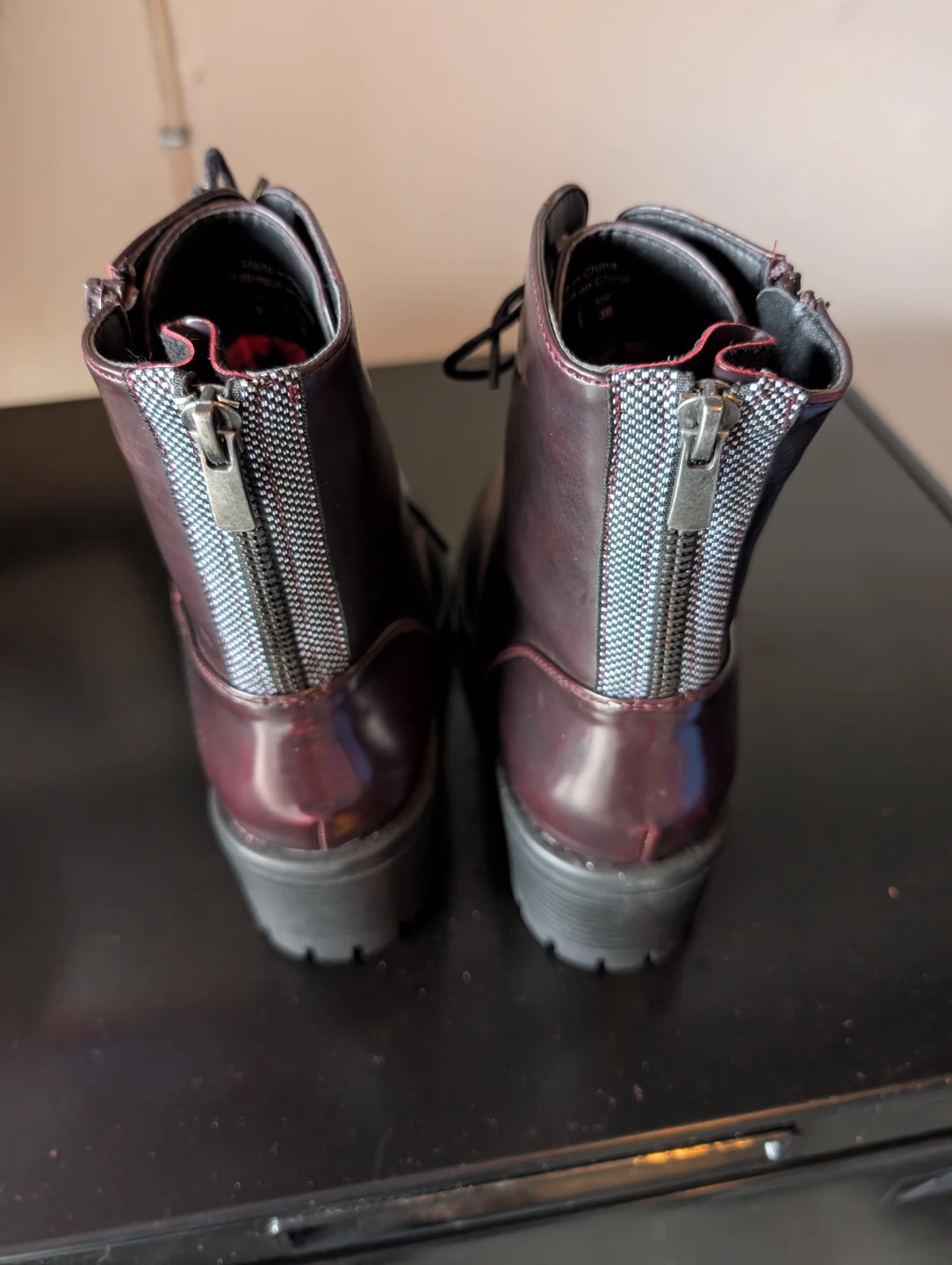 Women's Burgundy Lace-Up Combat Boots - Size 9 - photo 2