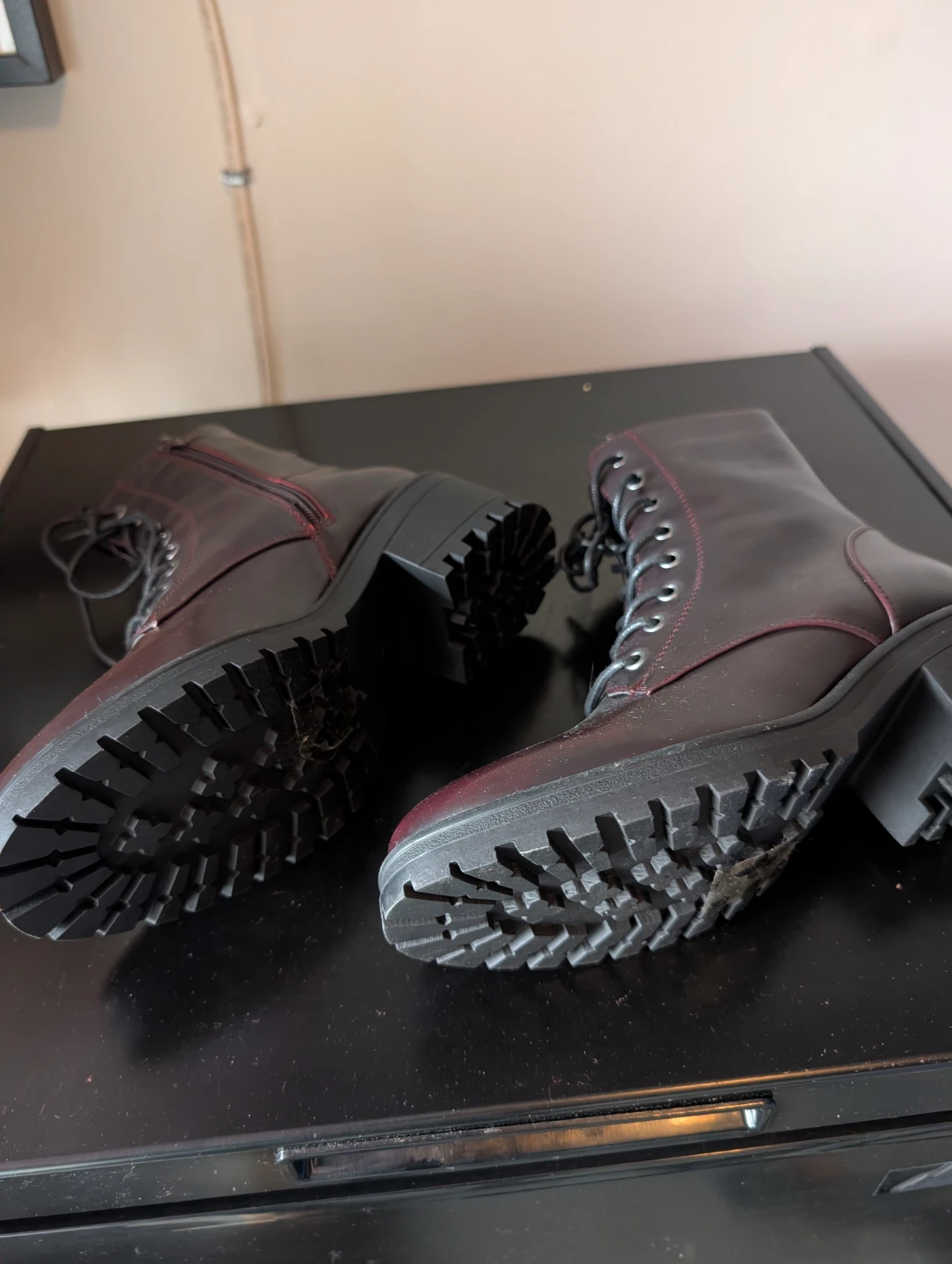 Women's Burgundy Lace-Up Combat Boots - Size 9 - photo 3