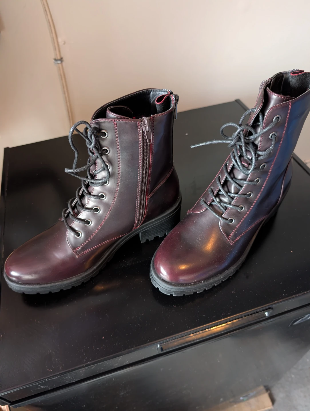 Women's Burgundy Lace-Up Combat Boots - Size 9 - photo 5