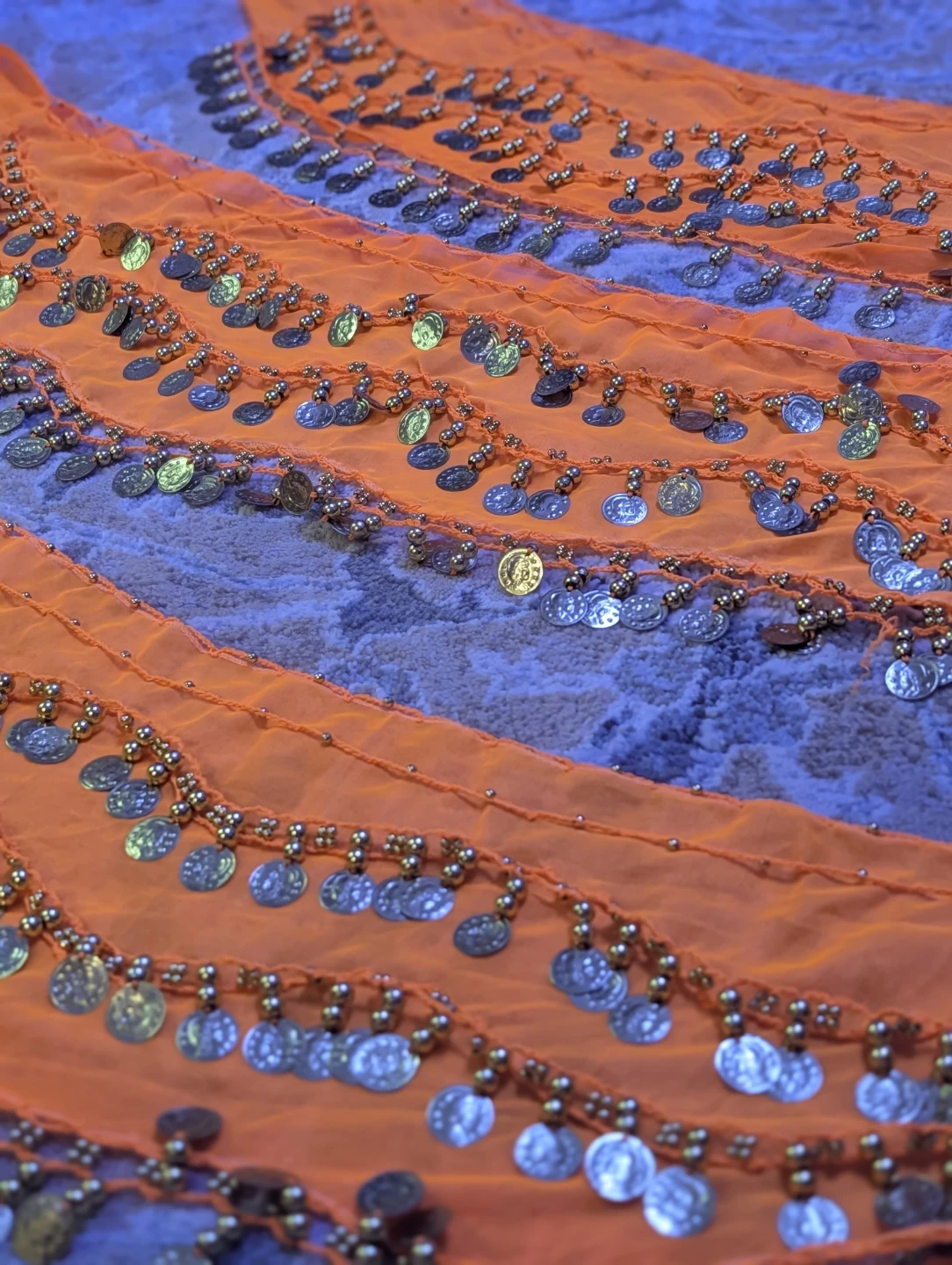 3 Orange Belly Dance Hip Scarf with Coins - photo 3