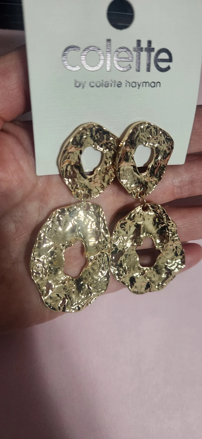 # 10 Gold Hammered Circle Drop Earrings - photo 2