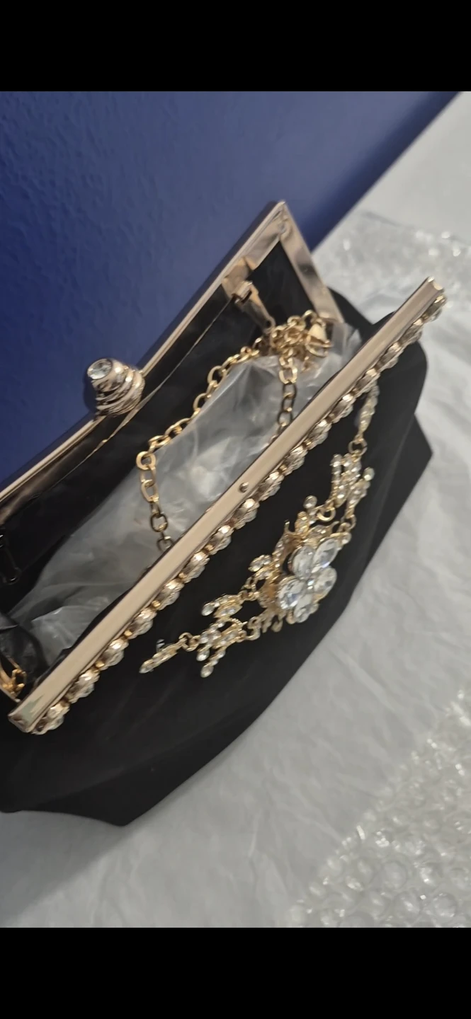 Brand New Black Beaded Clutch with Floral Embellishment - photo 2