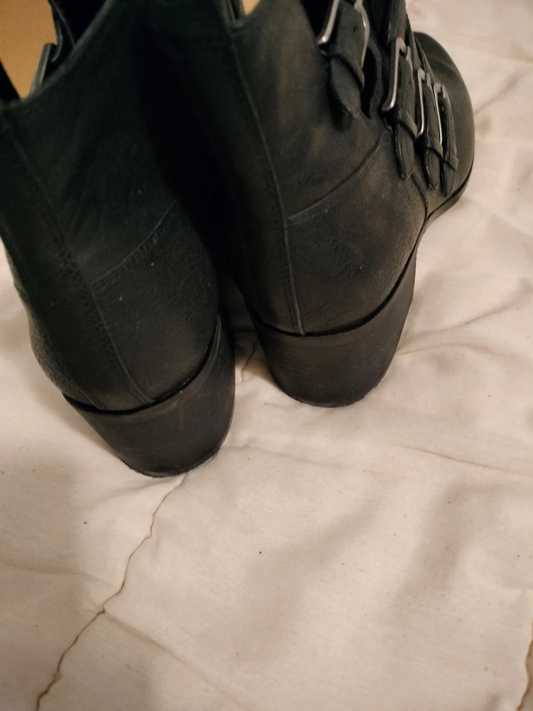 Black Leather Buckle Ankle Boots Size 10M - photo 5
