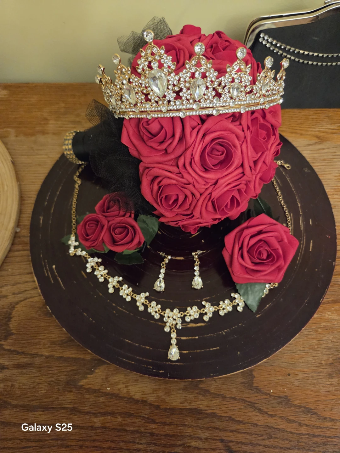Wedding quincenera Bouquet with Tiara and Jewelry Set