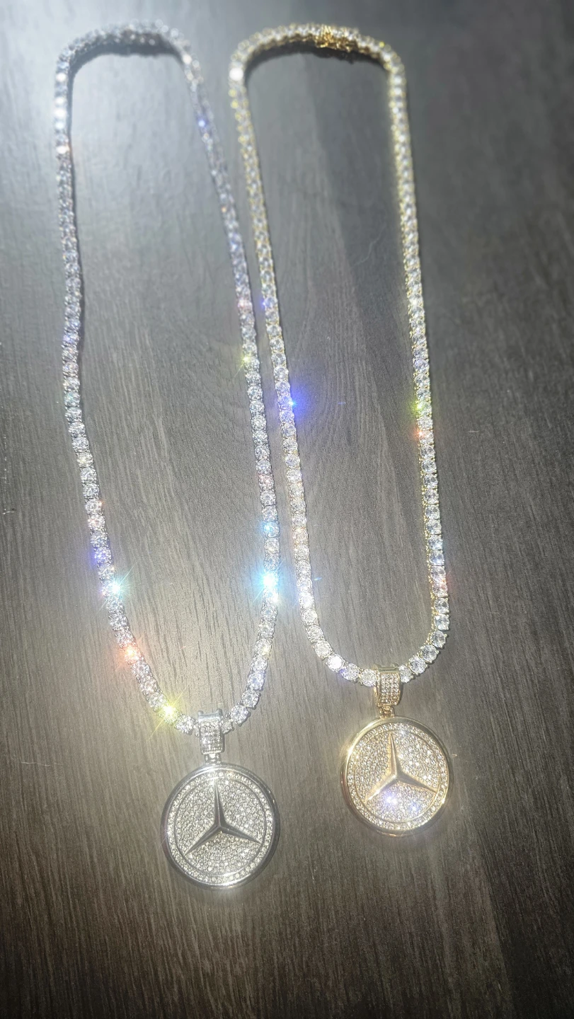 2 x Tennis Chain Necklaces with Mercedes Benz Pendant - photo 2