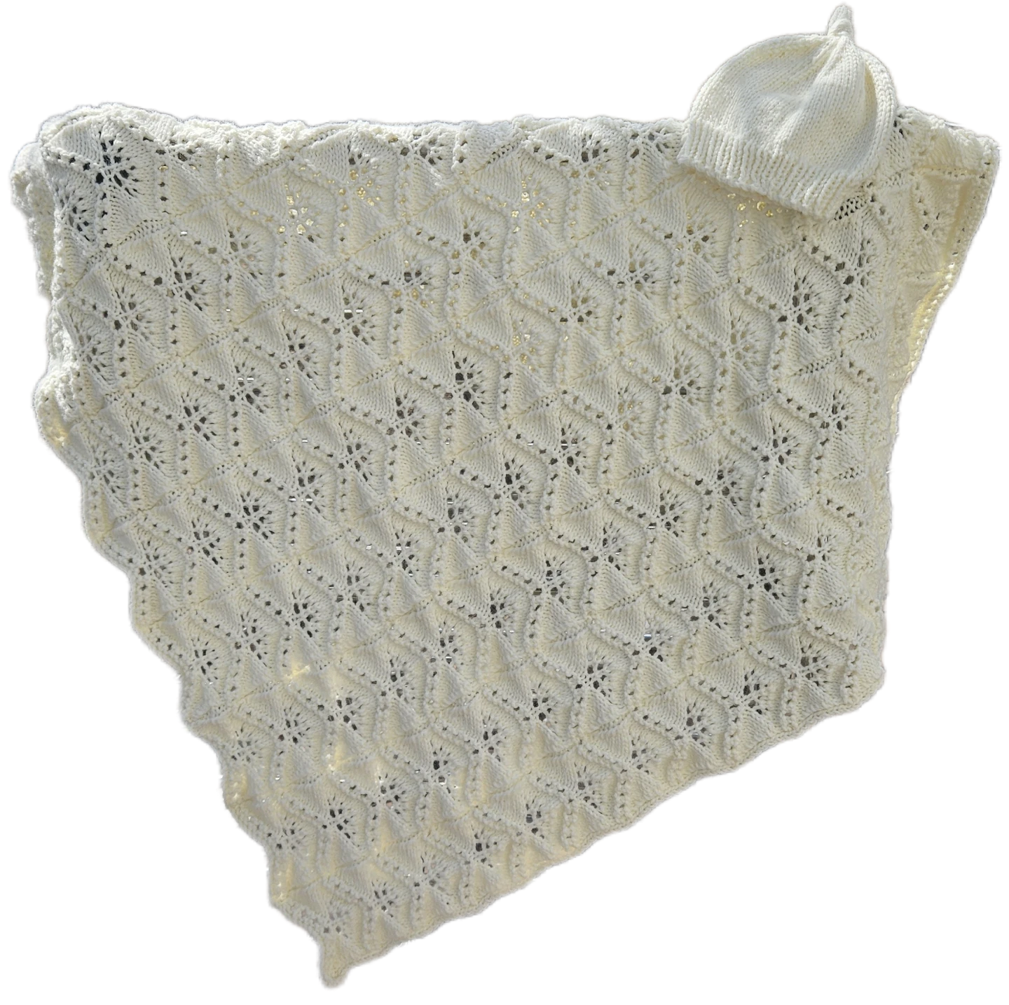 Handmade Knitted Baby Blanket and Hat Set - Cream - photo 3