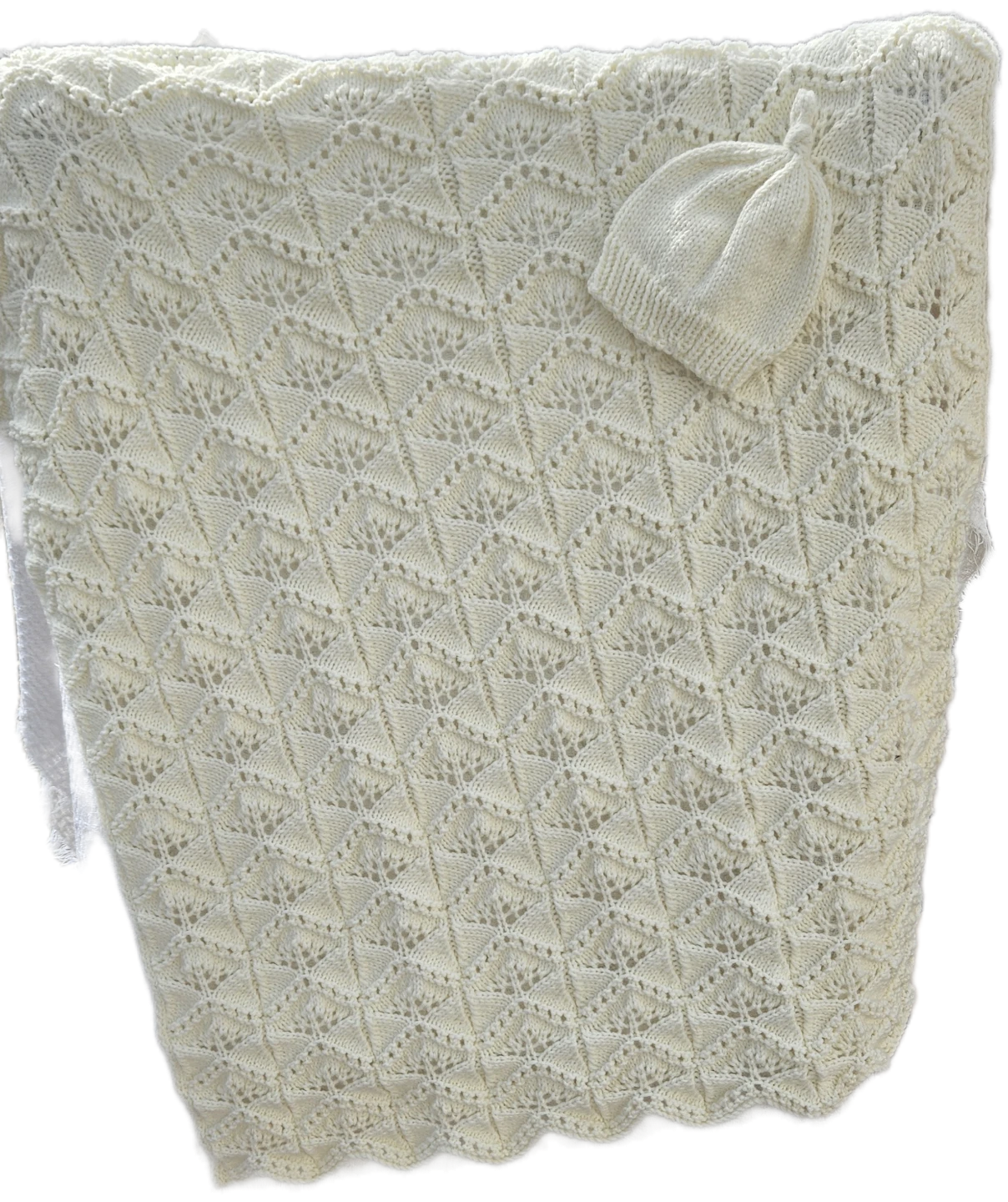 Handmade Knitted Baby Blanket and Hat Set - Cream - photo 4