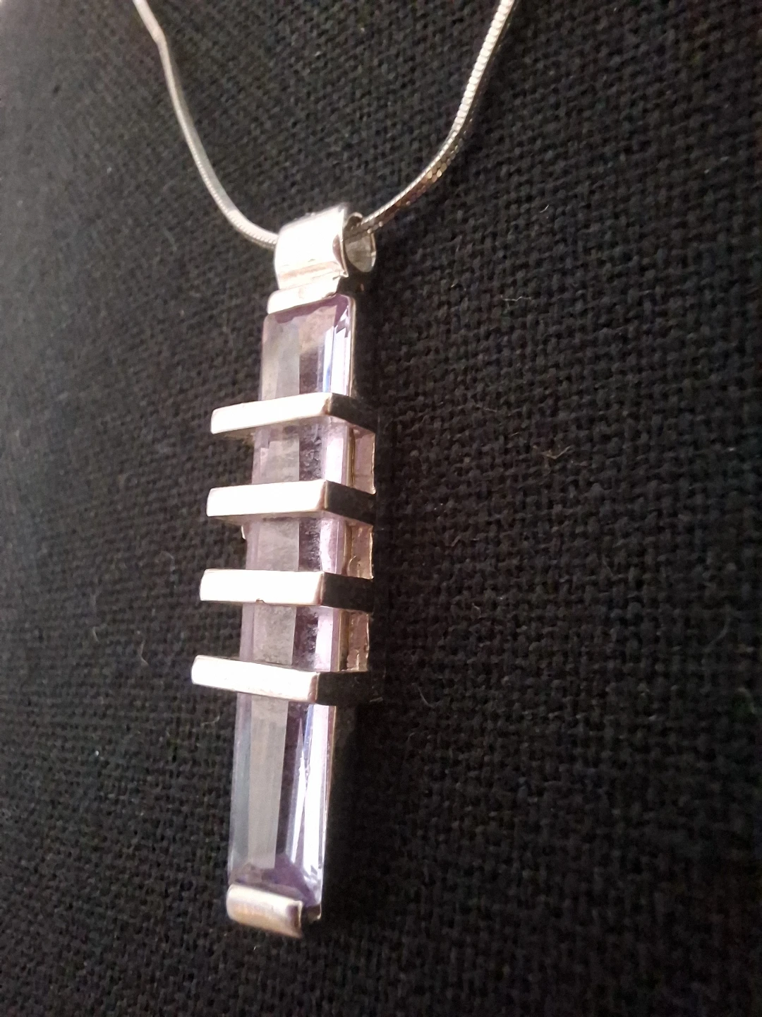 Stunning Rose de France Amethyst Baguette Silver stamped Pendant - photo 2