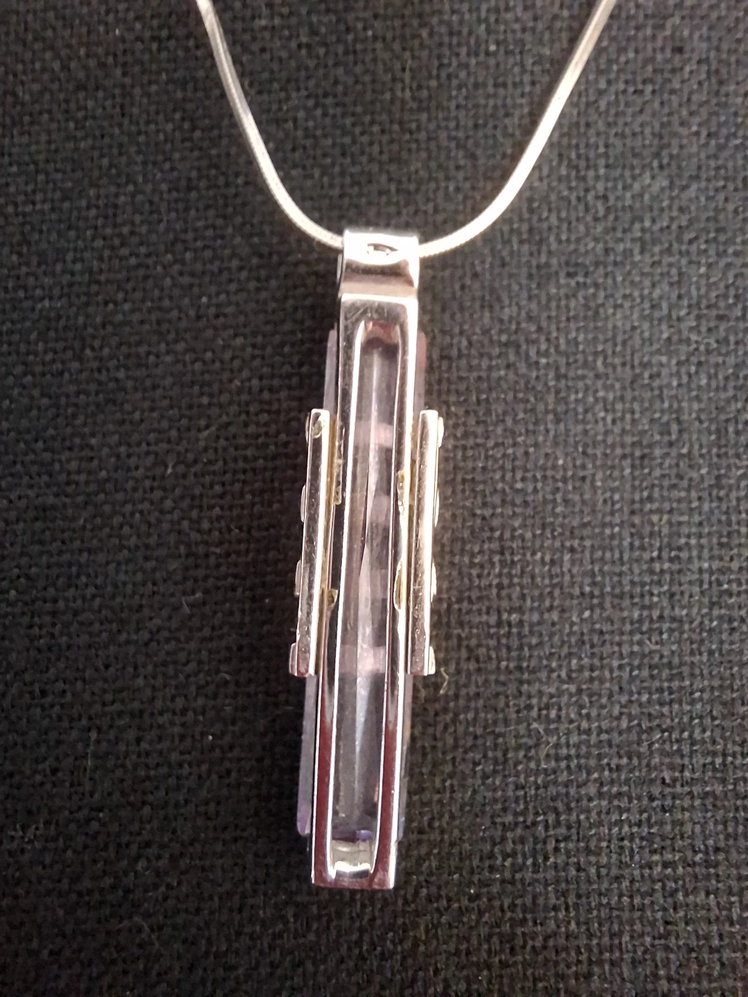 Stunning Rose de France Amethyst Baguette Silver stamped Pendant - photo 4