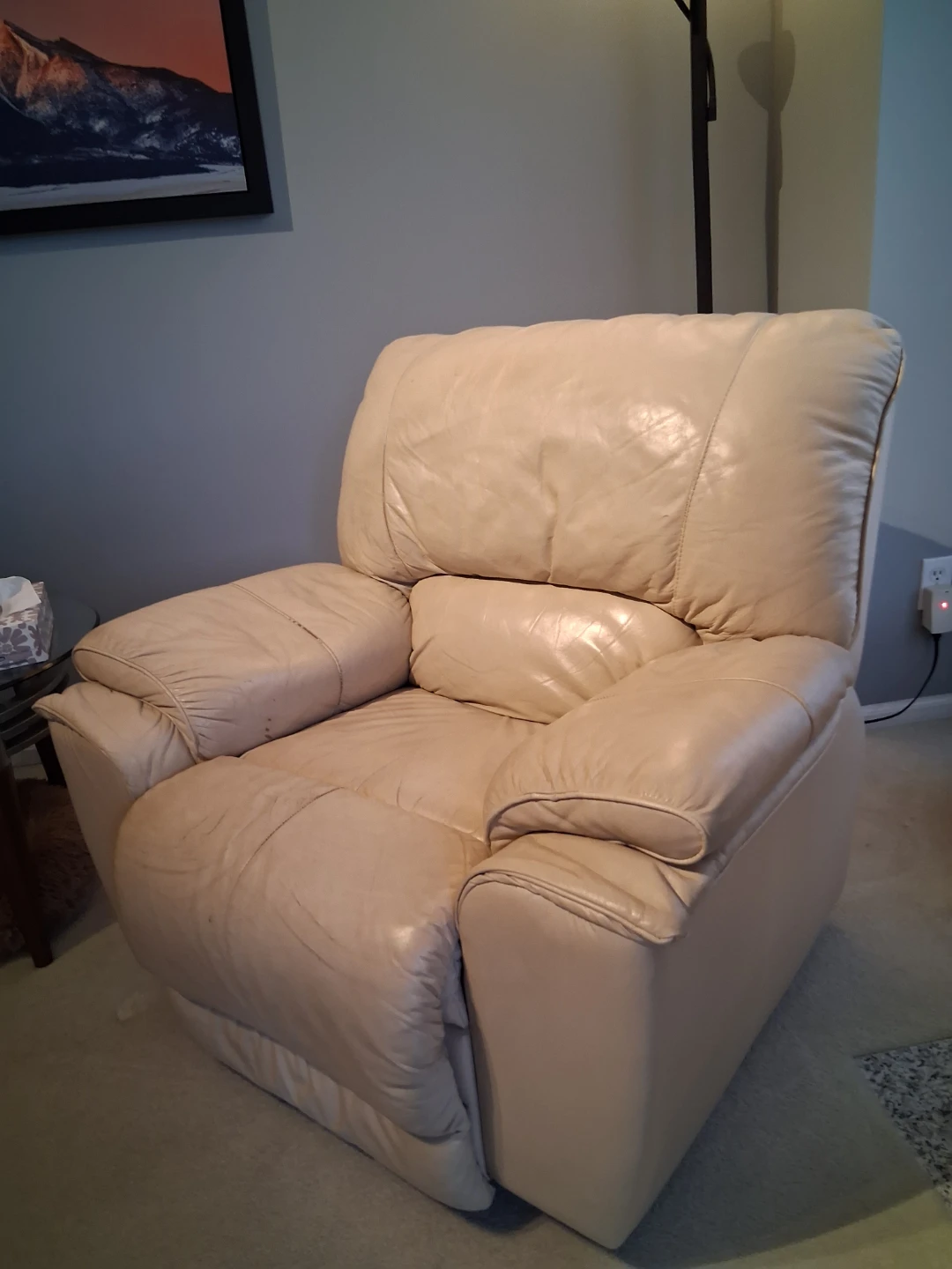 Cream Leather Reclining Sofa and Armchair Set