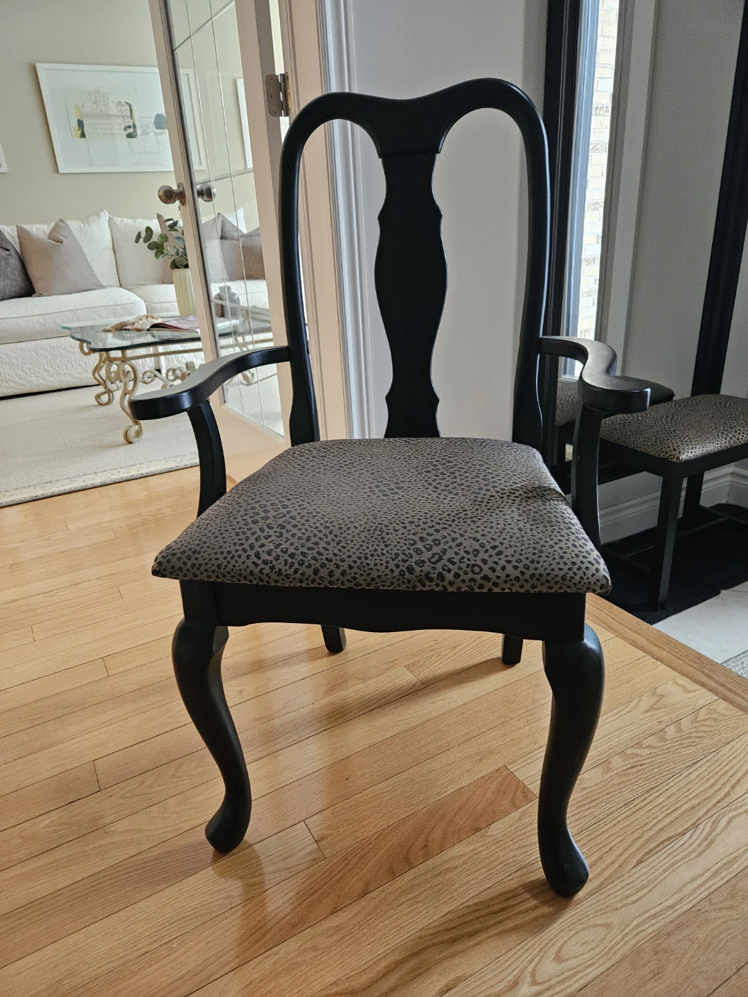 Black Armchair with Leopard Print Seat