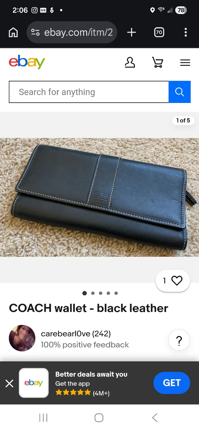 COACH Wallet - Black Leather
