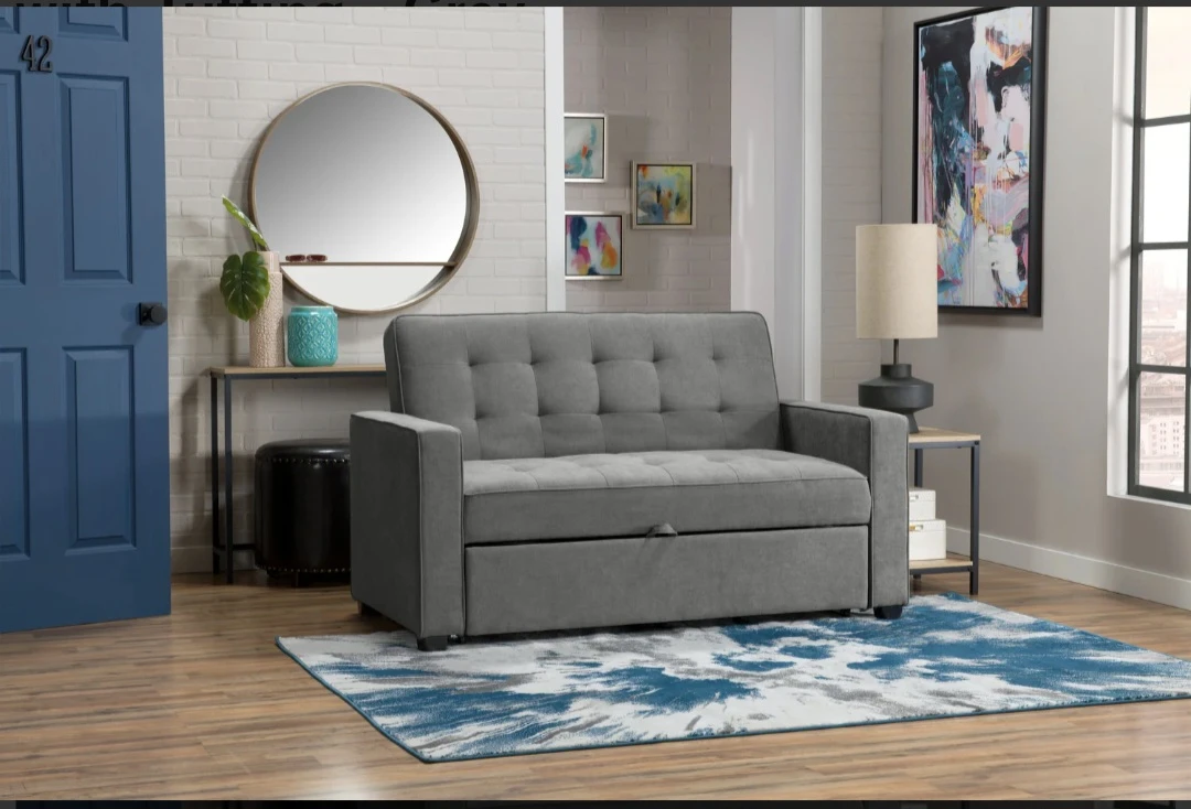Grey Tufted Sofa Bed with Storage