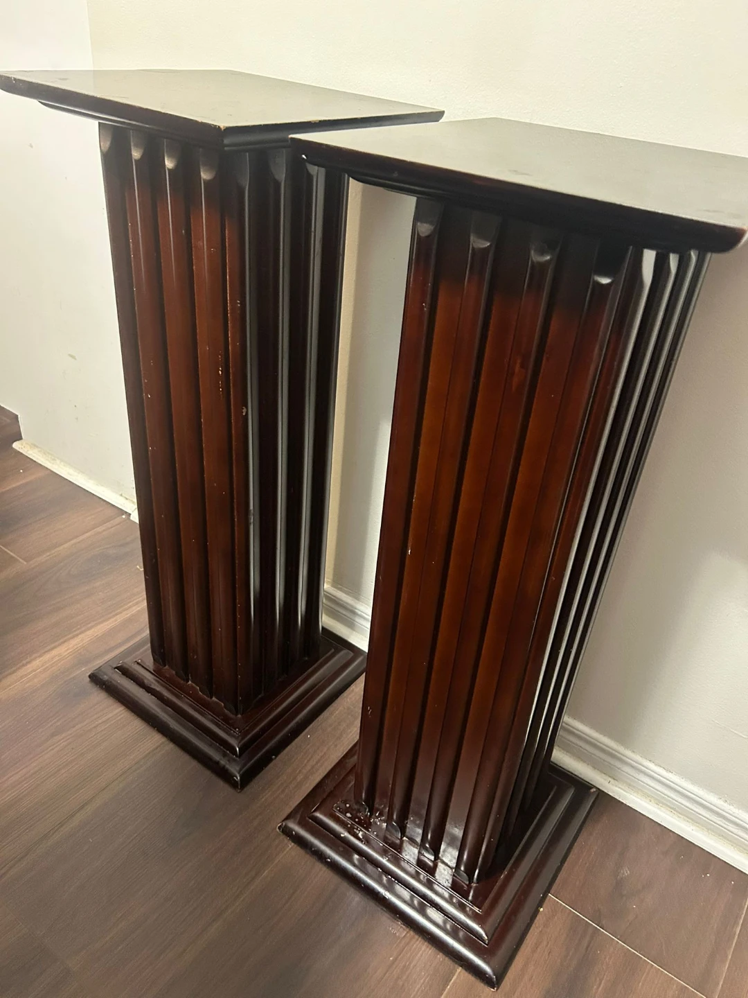 Pair of Dark Brown Pedestal Plant Stands
