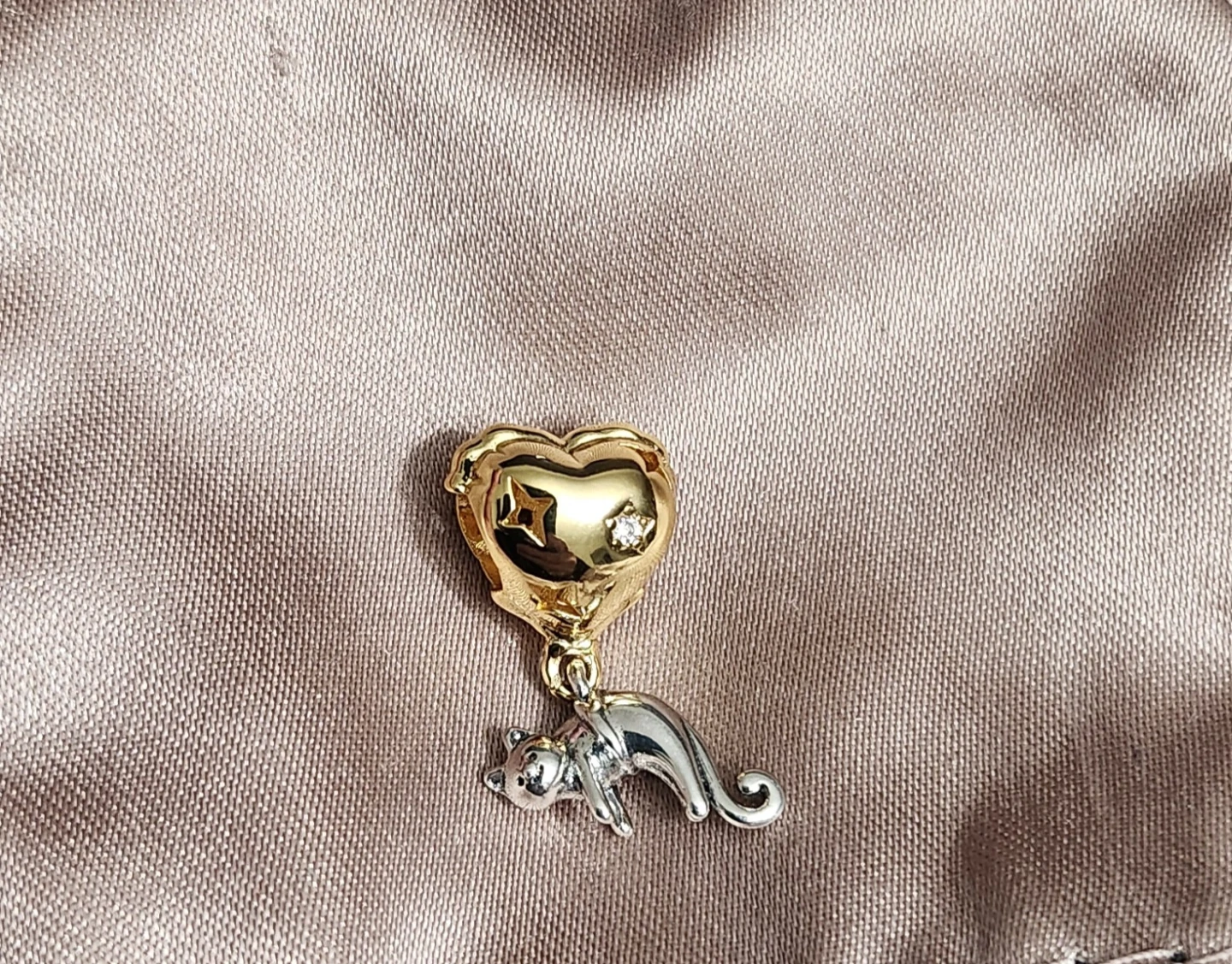Heart Charm with Cat Dangle
