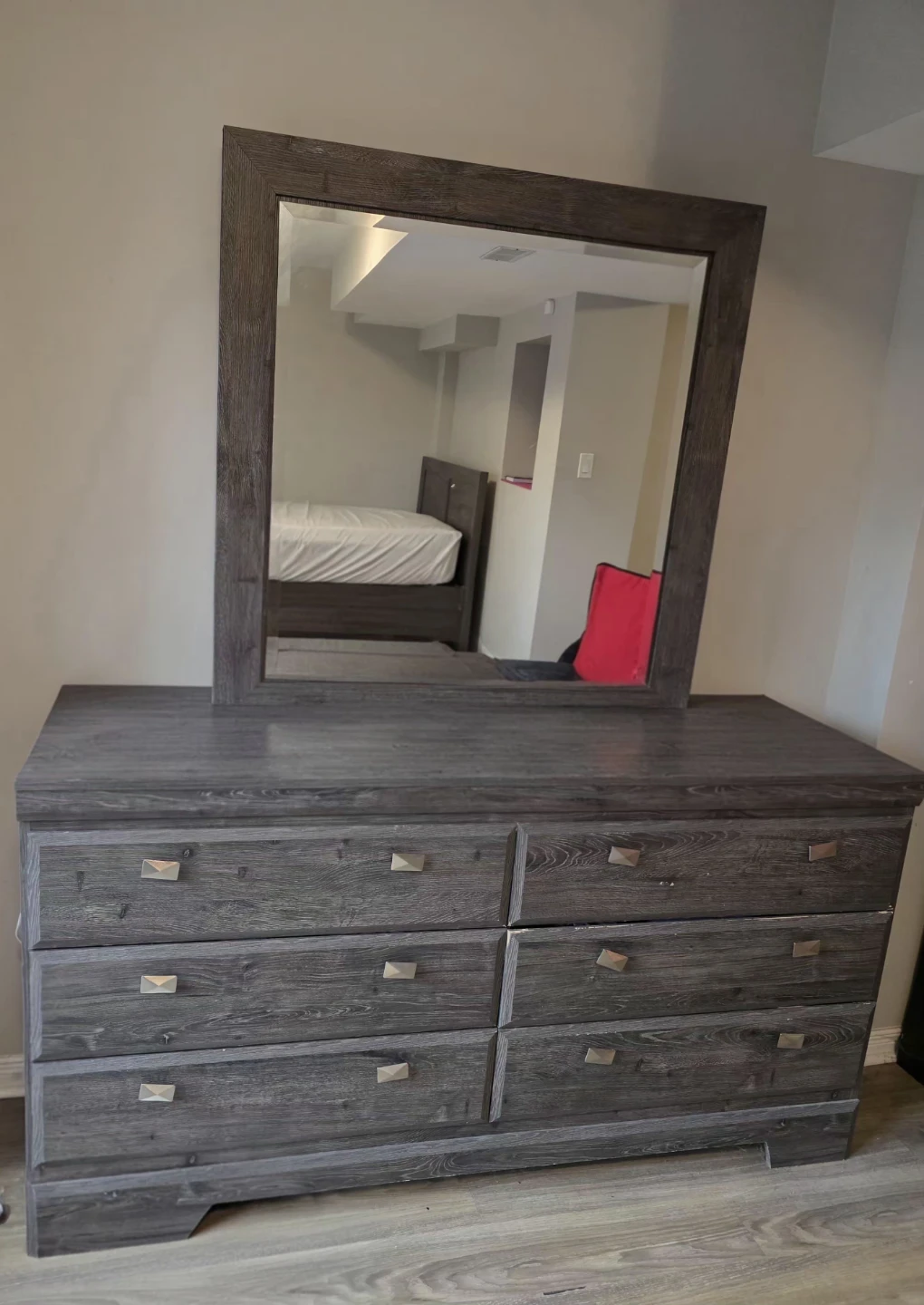 Grey Wood Dresser with Mirror