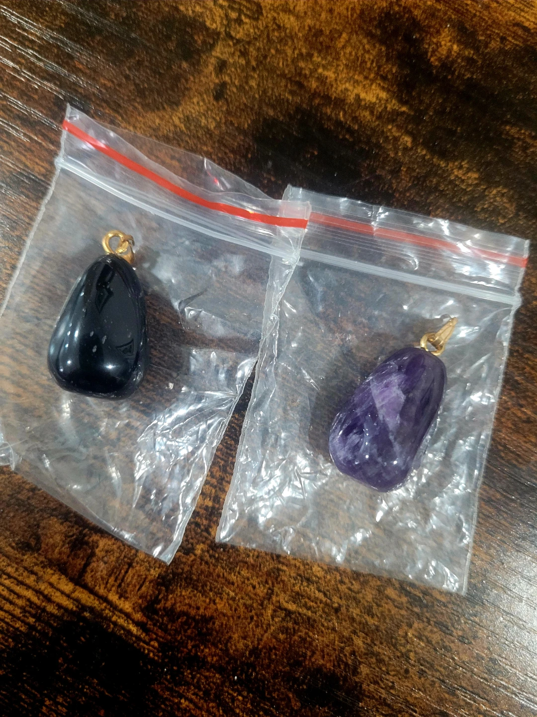 Black Obsidian and Amethyst Crystal Pendants