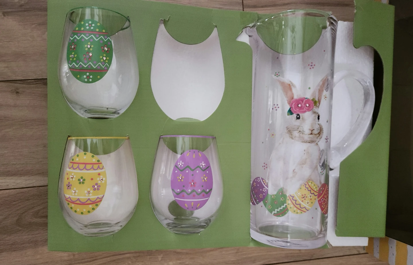 4 Piece Easter Pitcher and Wine Glass Set